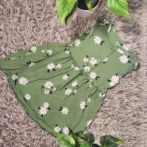 Girl's Floral Short Sleeve A-line Olive Green Summer Dress